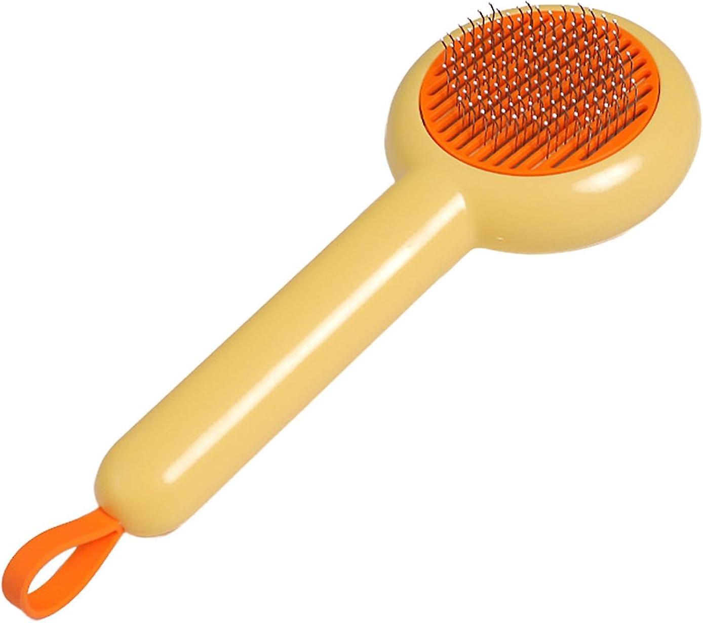 Self Cleaning Cat Hair Removal Brush， Dog Cat Deshedding Brush Mats Hair Shedding Brush， Pet Grooming Shedding Brush， Pets Grooming Comb Kit -yellow