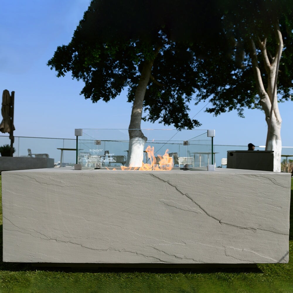 Elementi Plus Capertee Outdoor Fire Pit Table Concrete Square 60000 BTU   40 x 40 inches with Lid  Fire Glass  and Cover