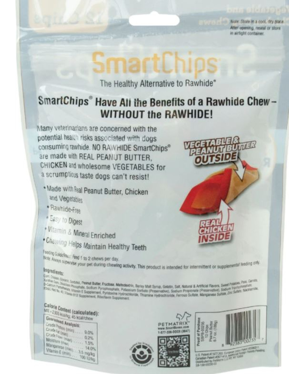 SmartBone SmartChips Peanut Butter and Chicken Rawhide Alternative Dog Chews， 12Pk.