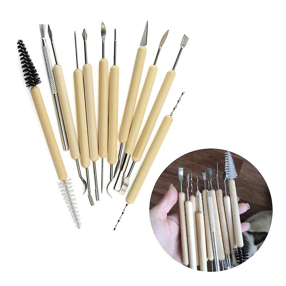 11pcs Clay Sculpting Kit Pottery Tool Ceramic Clay Tools Wooden Handle Polymer Shapers Modeling Carved Tool Craft Kits