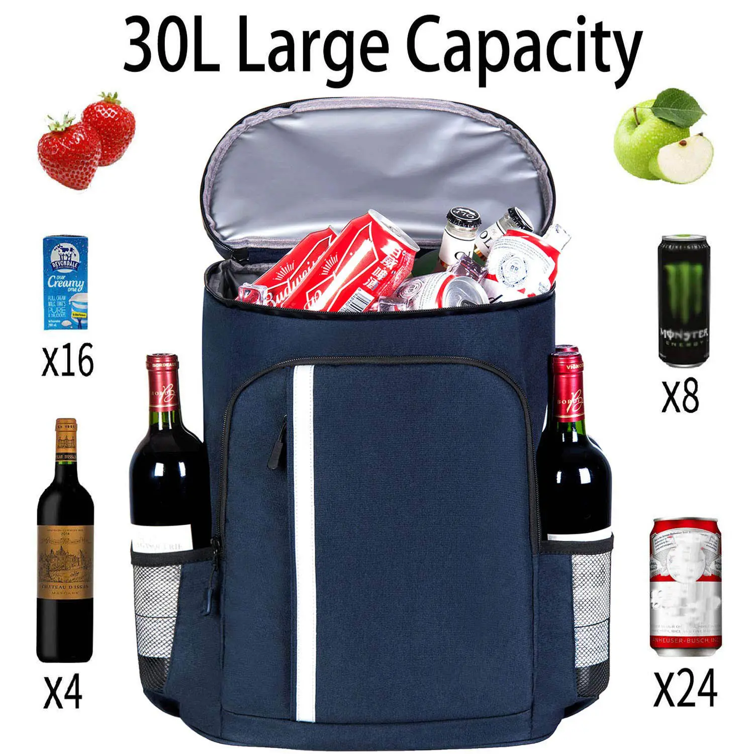 30 Cans Cooler Backpack Leakproof Insulated Waterproof Backpack Lightweight Soft Cooler Bags for Lunch Picnic Camping Hiking