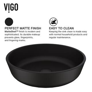 VIGO Modern Modus Black Matte Shell Glass 17 in. L x 17 in. W x 4 in. H Round Vessel Bathroom Sink VG07113