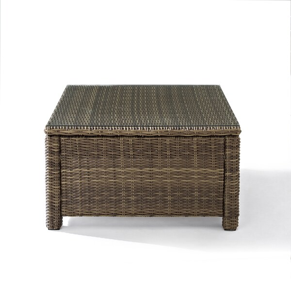 Crosley Bradenton Wicker Glass Top Sectional Outdoor Coffee Table