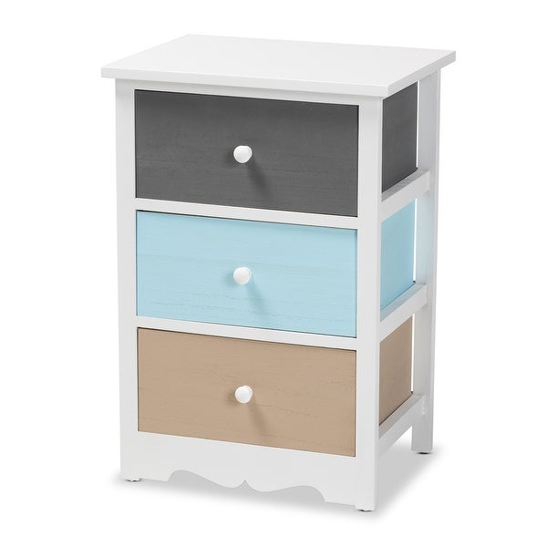 Baxton Studio Kalila Modern and Contemporary White and Multi-Colored Finished Wood 3-Drawer End Table - - 34847533