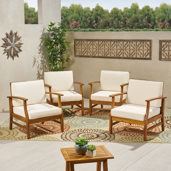 Perla Outdoor Acacia Wood Club Chair with Cushion (Set of 4) by Christopher Knight Home