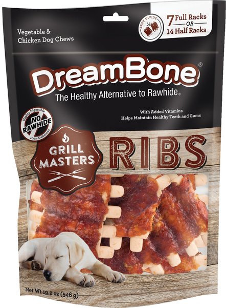 DreamBone Grill Masters Ribs Chews Dog Treats， 7 Full Racks