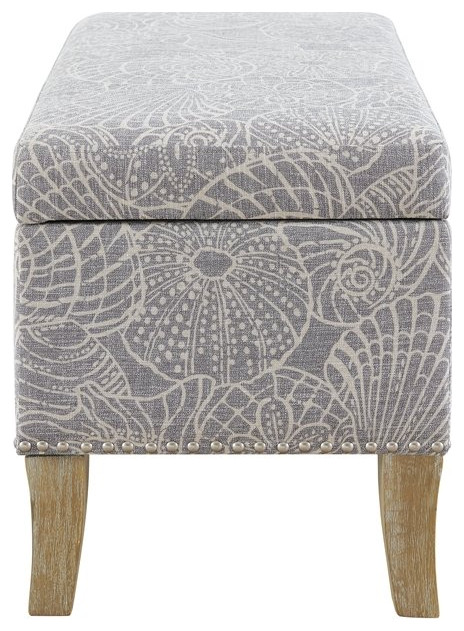 Linon Stephanie Wood Upholstered Storage Ottoman in Stone Gray   Beach Style   Footstools And Ottomans   by Homesquare  Houzz