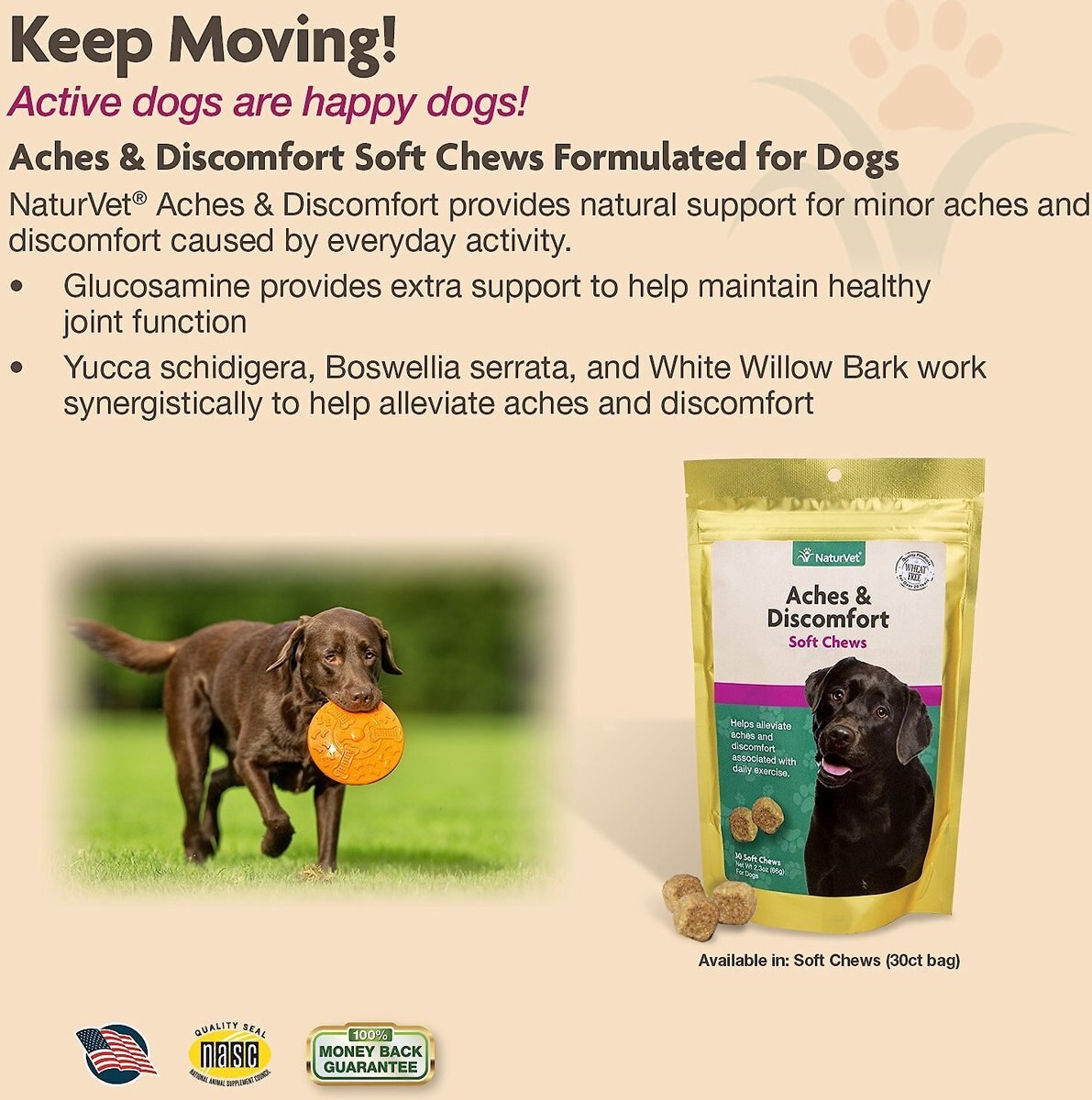 NaturVet Aches and Discomfort Plus Glucosamine Soft Chews Joint Supplement for Dogs