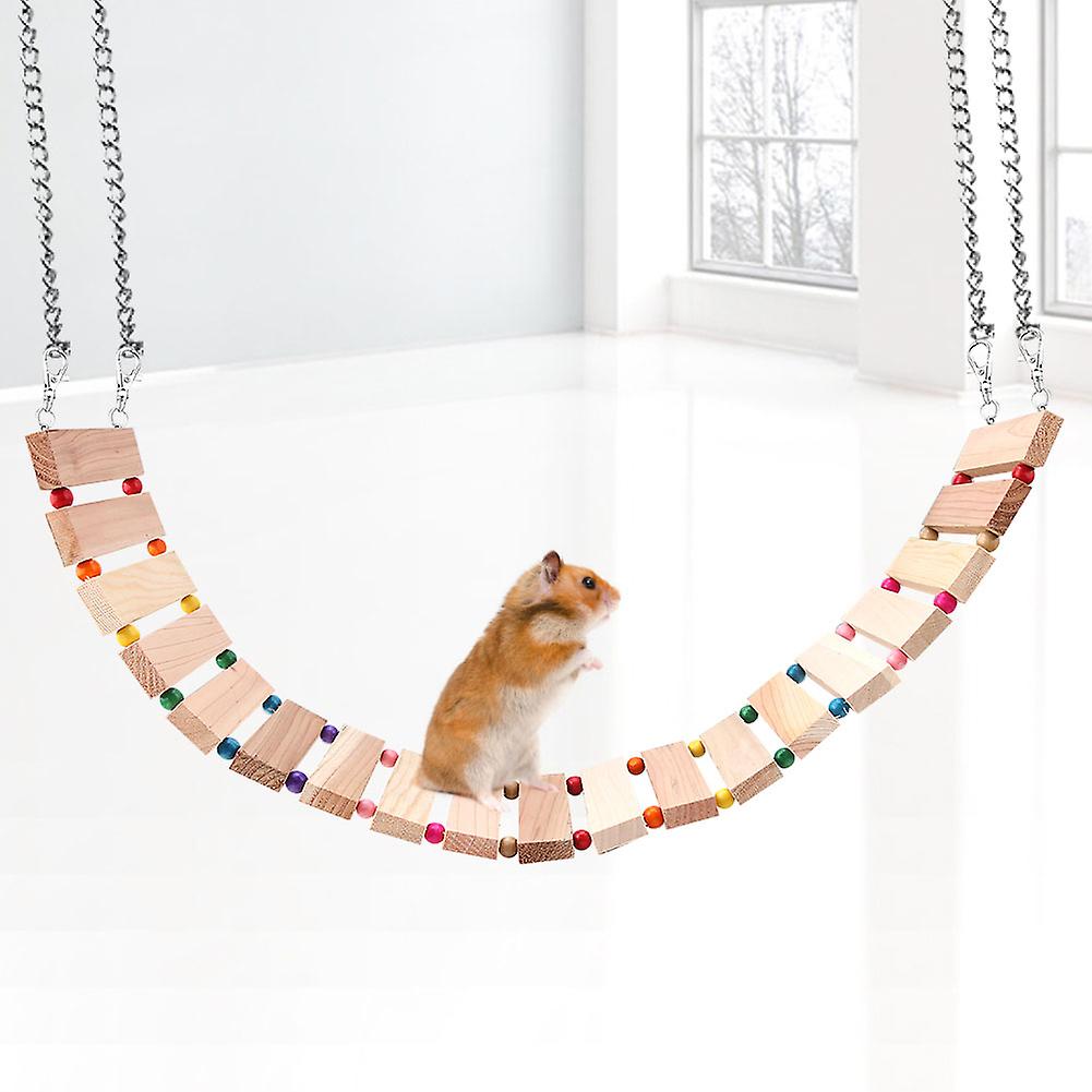 Small Animals Wood Hanging Soft Bridge Toy Squirrel Parrot Widen Ladder Cage Toys L