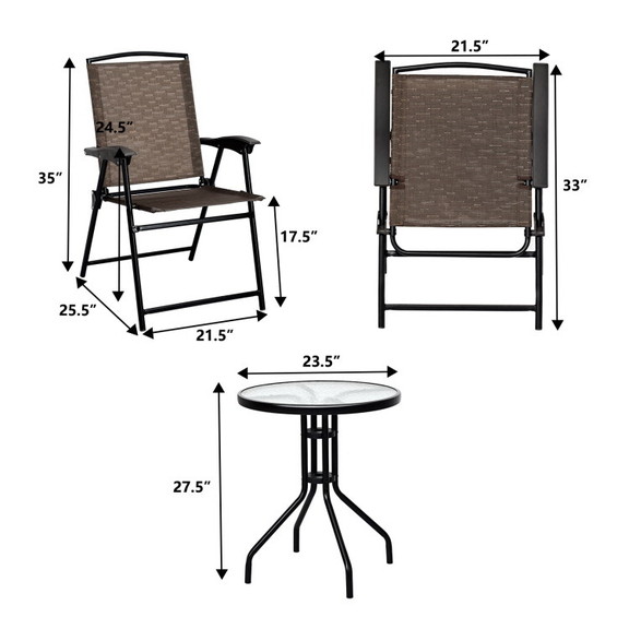 Costway 38461702 3 Pieces Bistro Patio Garden Furn...