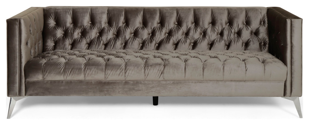 Roxanne Tufted Velvet 3 Seat Sofa   Midcentury   Sofas   by GDFStudio  Houzz