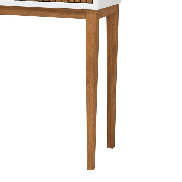 Odile Mid-Century Modern Two-Tone Natural Brown and White Bayur Wood 1-Drawer Console Table