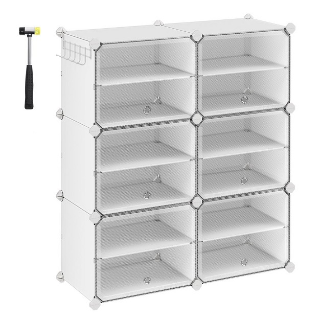 Songmics Shoe Rack 6 Cubes Shoe Organizer With Doors 24 Pair Plastic Shoe Storage Cabinet White