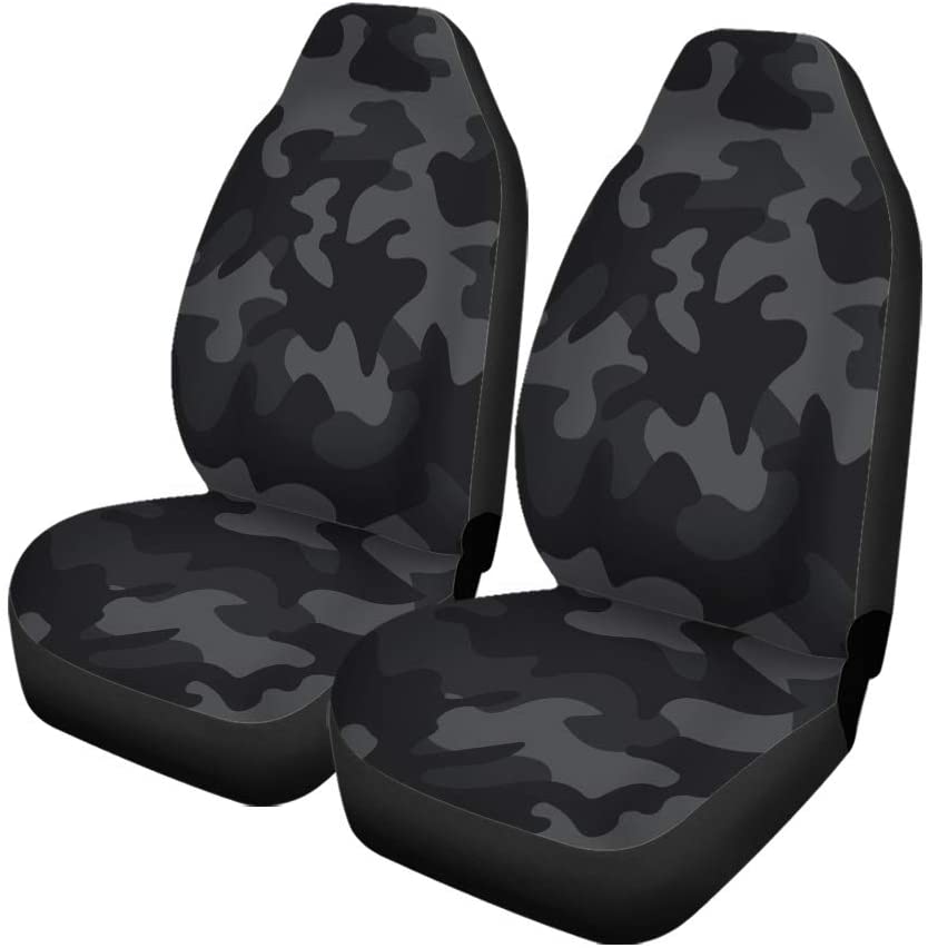 FMSHPON Set of 2 Car Seat Covers Black Camouflage Universal Auto Front Seats Protector Fits for Car，SUV Sedan，Truck