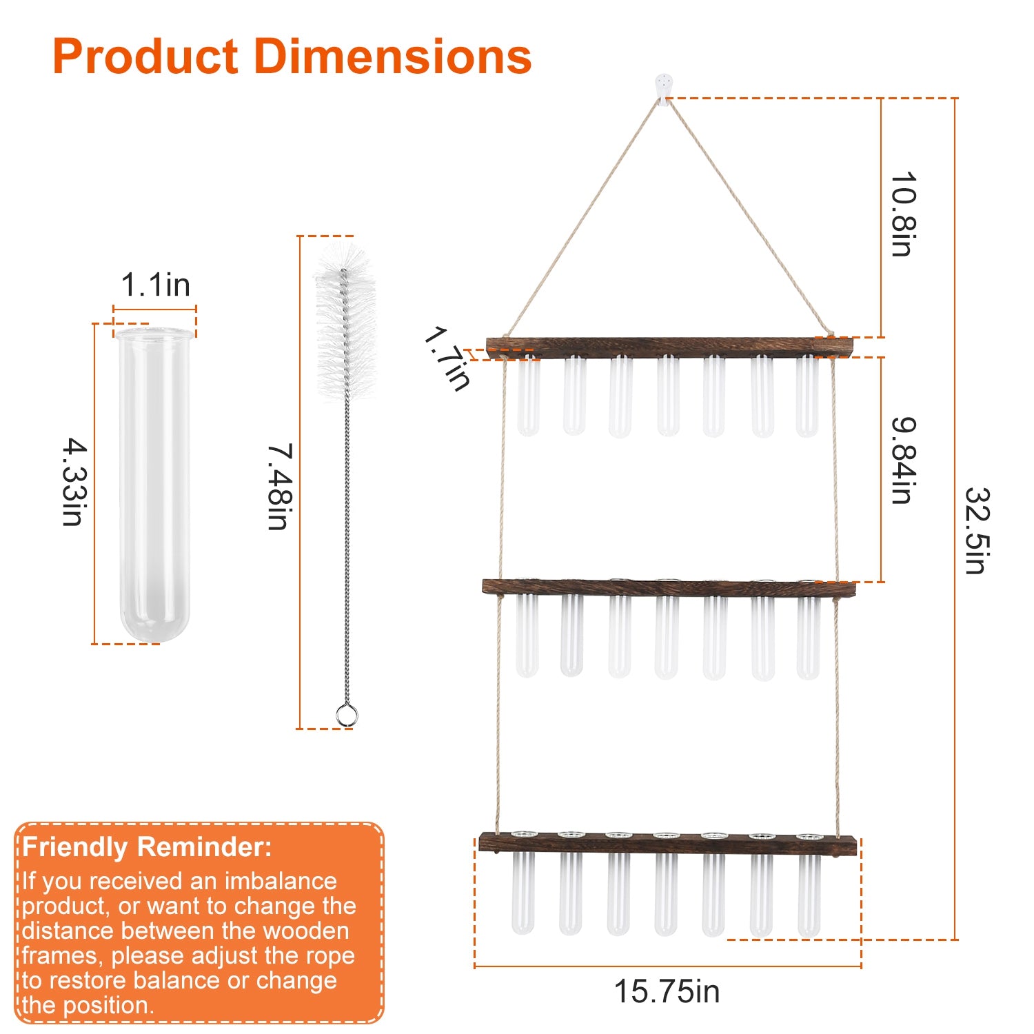 iMounTEK Wall Hanging Glass Planter 3 Tier 21 Tube Vase with Stand for Propagating Hydroponic Plants