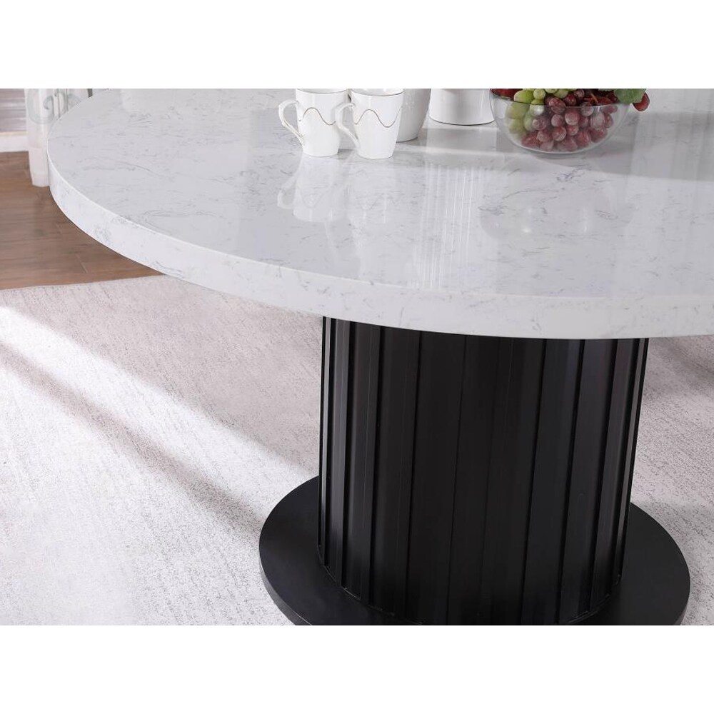 Round Marble Top Dining Table in Rustic Espresso and White