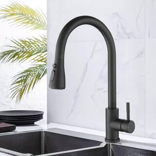 FORCLOVER Single-Handle Pull Out Sprayer Kitchen Faucet in Matte Black in Spot FRIMFTH17MB