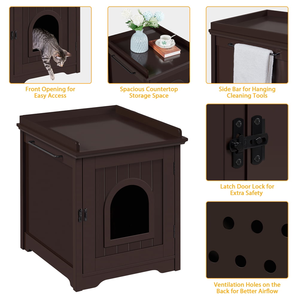 SmileMart Wooden Cat Litter Box Enclosure End Table Espresso