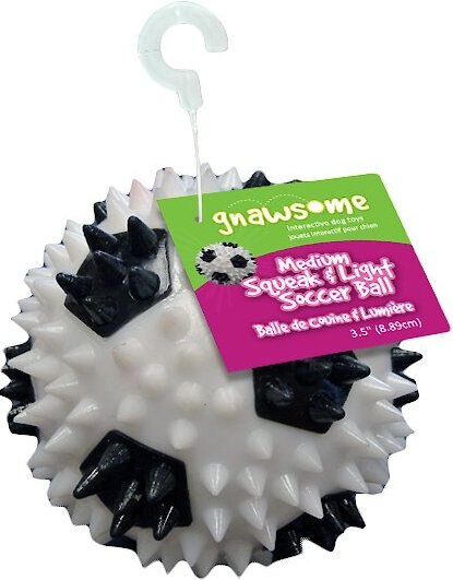 Gnawsome Squeak and Light LED Soccer Ball Dog Toy， Color Varies