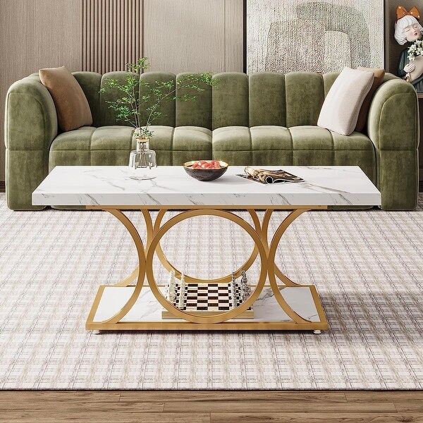 47 In 2Tier Modern Coffee Tables with Faux Marble Top for Living Room