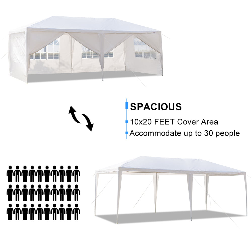 Ktaxon 10'x20' Outdoor Gazebo Canopy Wedding Party Tent with 6 Removable Sidewalls White