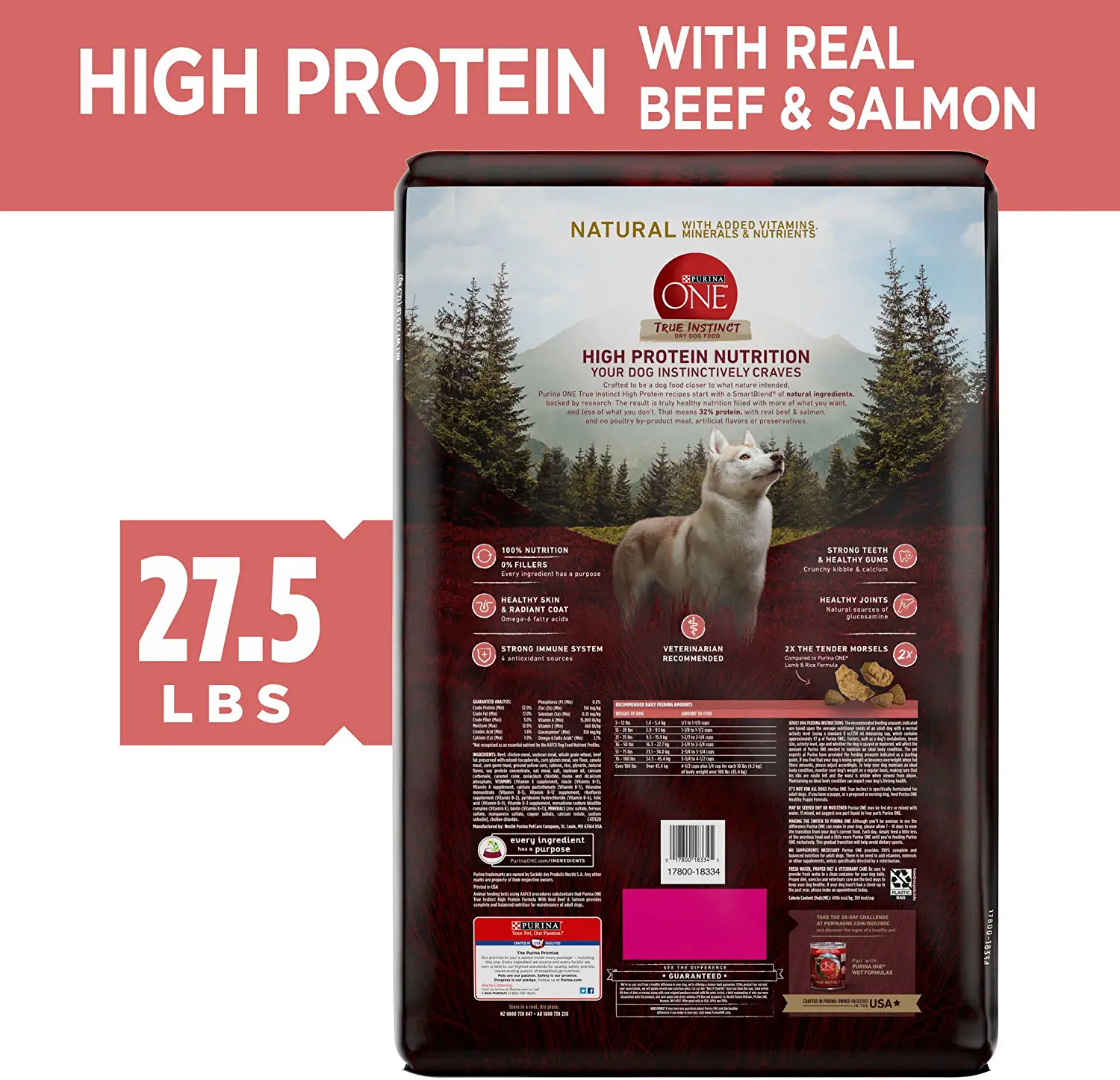 Purina ONE Natural High Protein Dry Dog Food True Instinct With Real Beef and Salmon 27.5 lb. Bag