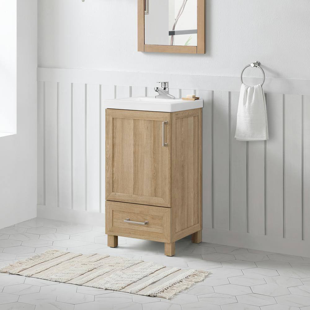 Glacier Bay Tobana 18 in. W x 19 in. D x 34.50 in. H Bath Vanity in Weathered Tan with White Cultured Marble Top Tobana 18NO