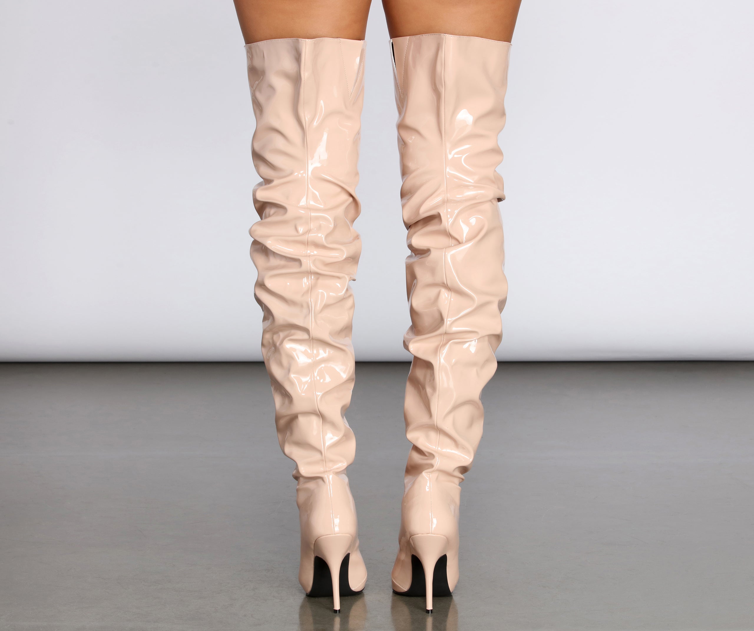 Preciously Patent Scrunched Boots