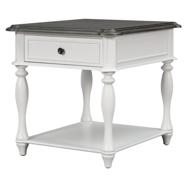 Classical End Table Side Table with Open Styled Shelf ，Side Table Drawer with Metal Handles for Living Room