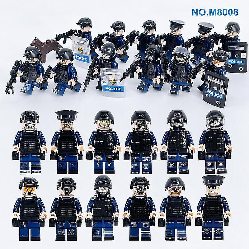 Blue Special Police Small Particle Minifigure Building Blocks Weapon Shield Dog Children Assembled Building Blocks 12pcs