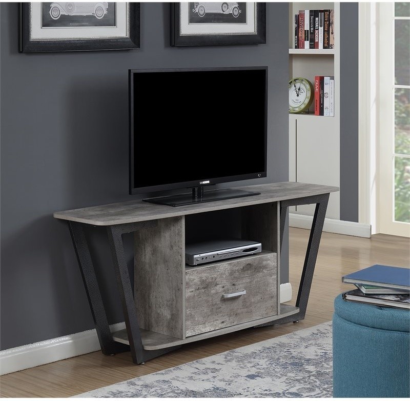 Convenience Concepts Graystone 60 quotTV Stand in Gray and Black Wood Finish   Transitional   Entertainment Centers And Tv Stands   by Homesquare  Houzz