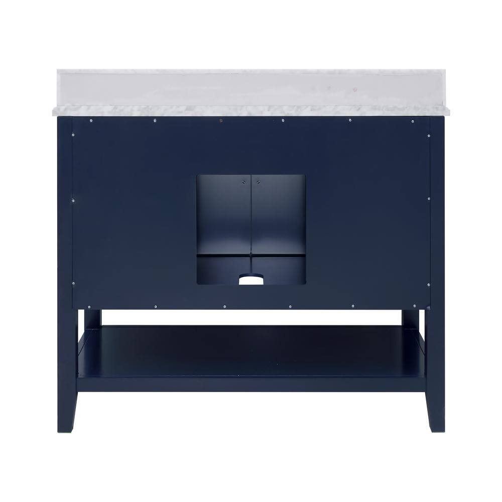 Home Decorators Collection Sturgess 43 in. W x 22 in. D x 35 in. H Open Shelf Vanity in Navy Blue with White Marble Vanity Top 19111S-VS43C-NB