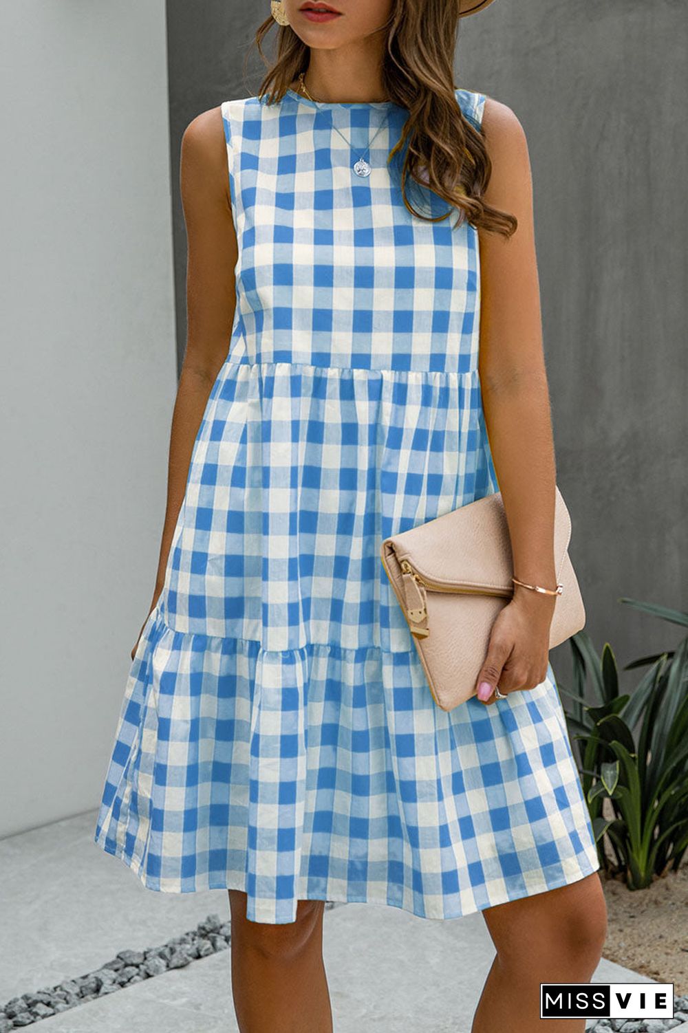 Fashion Street Plaid O Neck Princess Midi Dresses(3 Colors)