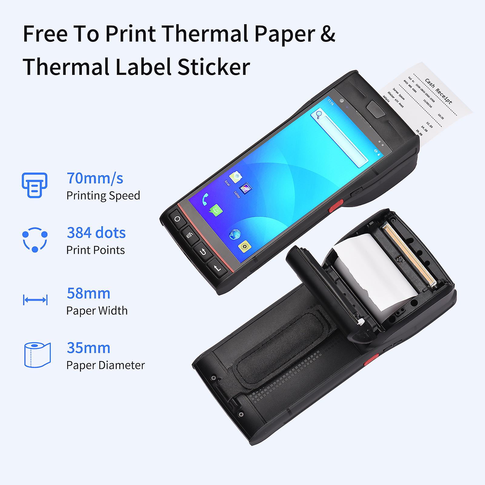 Handheld Pos Receipt Printer Android 9.0 Pda Terminal Support Global Position System 4g Wifi Bt Communication With 5.5 Inch Touchscreen 58mm Width Lab