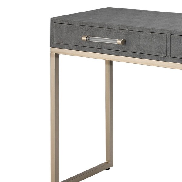 Console Table with Two Drawers and Metal Base， Gray