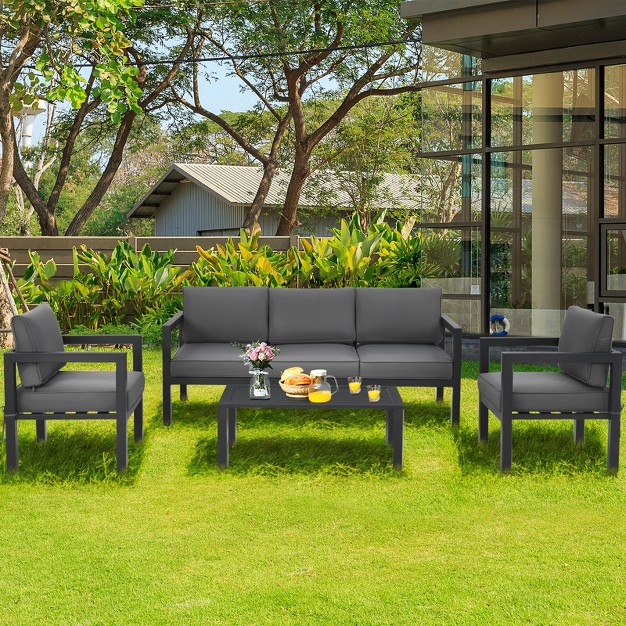 Tangkula 4 Pieces Patio Seating Set Outdoor Sectional Sofa Set W coffee Table amp Cushions Gray