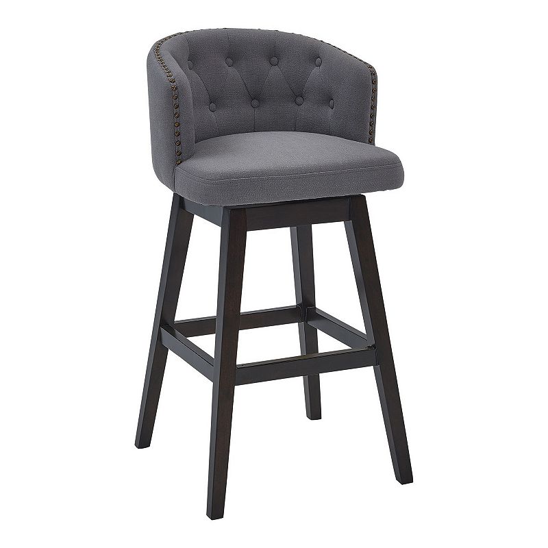 30 Inches Button Tufted Fabric Padded Swivel Barstool， Gray