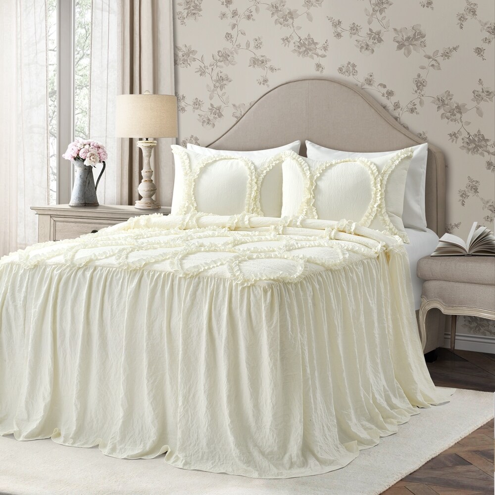 The Gray Barn Peony Grove Ruffled Embroidery 3 piece Bedspread Set