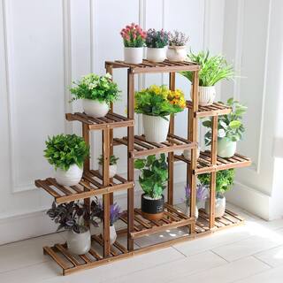 AESOME 9-Tier Plant Stand 38 in. Wood Flower Pot Display Shelf Rack Holder for Patio Garden Lawn Corner Living Room Decor HJ369