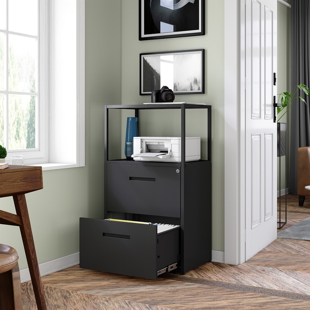 Metal Lateral File Cabinet with 2 Drawers with Shelving