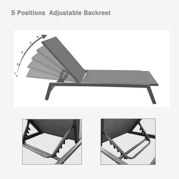 2-Piece Gray Metal Outdoor Chaise Lounge Chairs with Five-Position Adjustable - Overstock - 36501330