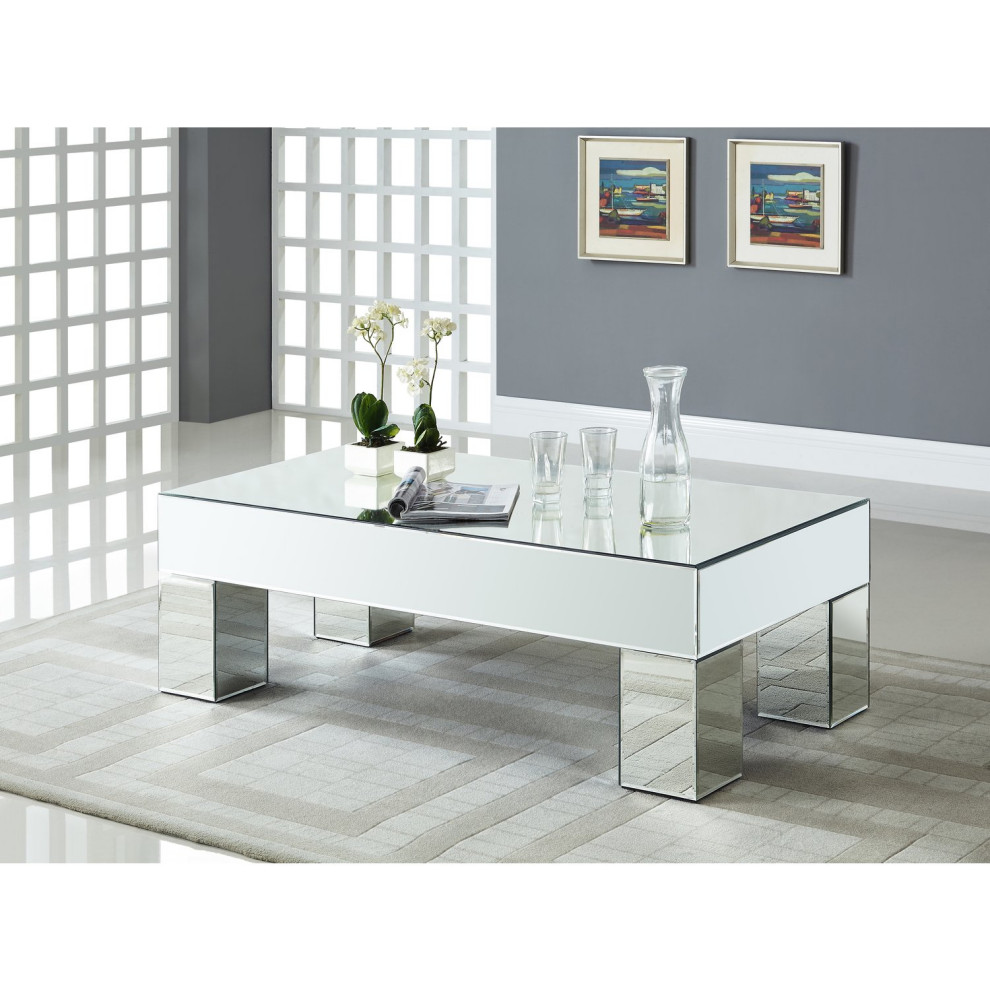 Contemporary Coffee Table  Square Block Legs and Large Top With Mirrored Panels   Contemporary   Coffee Tables   by Declusia  Houzz