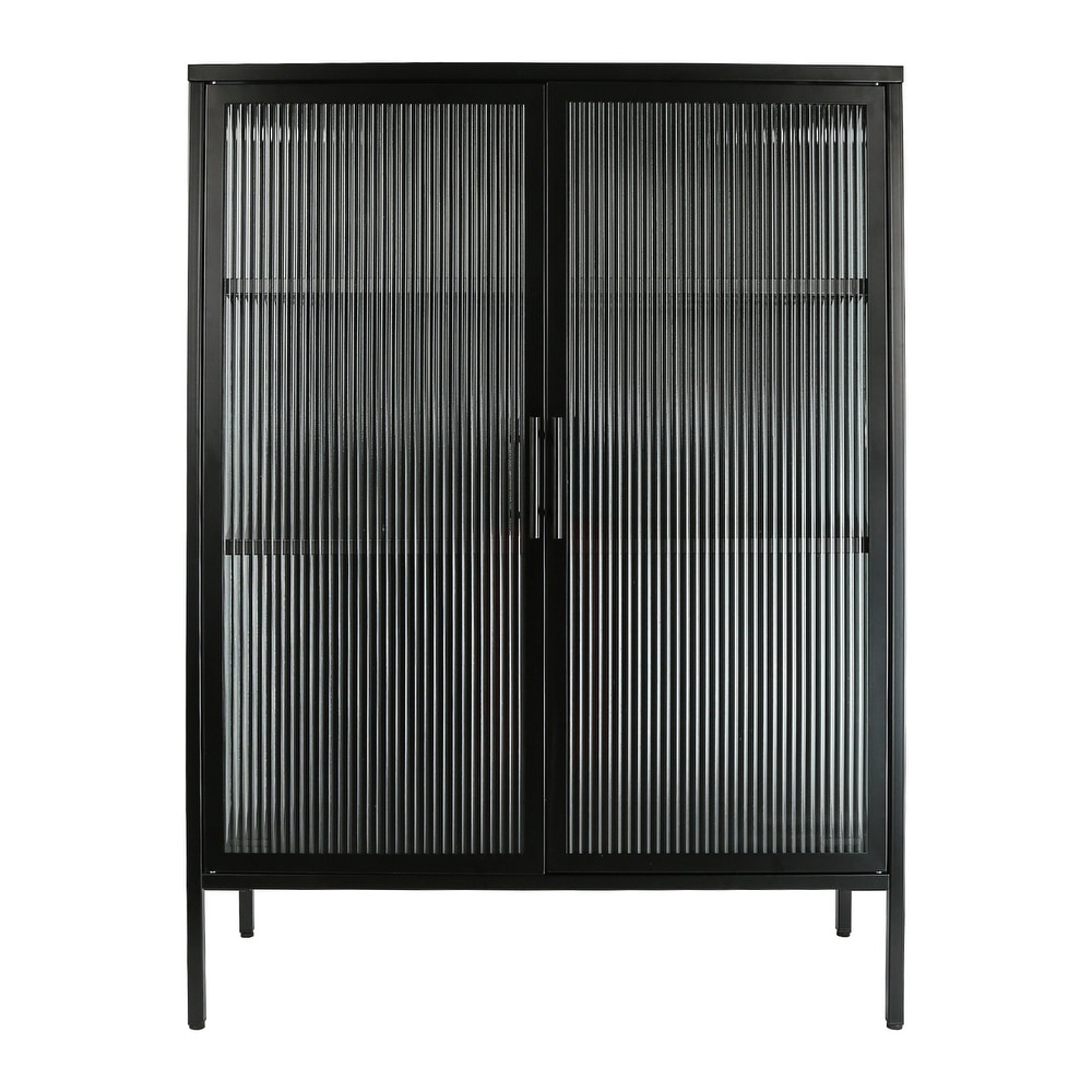 48 Inch Double Glass Door Storage Cabinet  Sideboard Cabinet with Adjustable Shelves and Feet Cold Rolled Steel Tempered