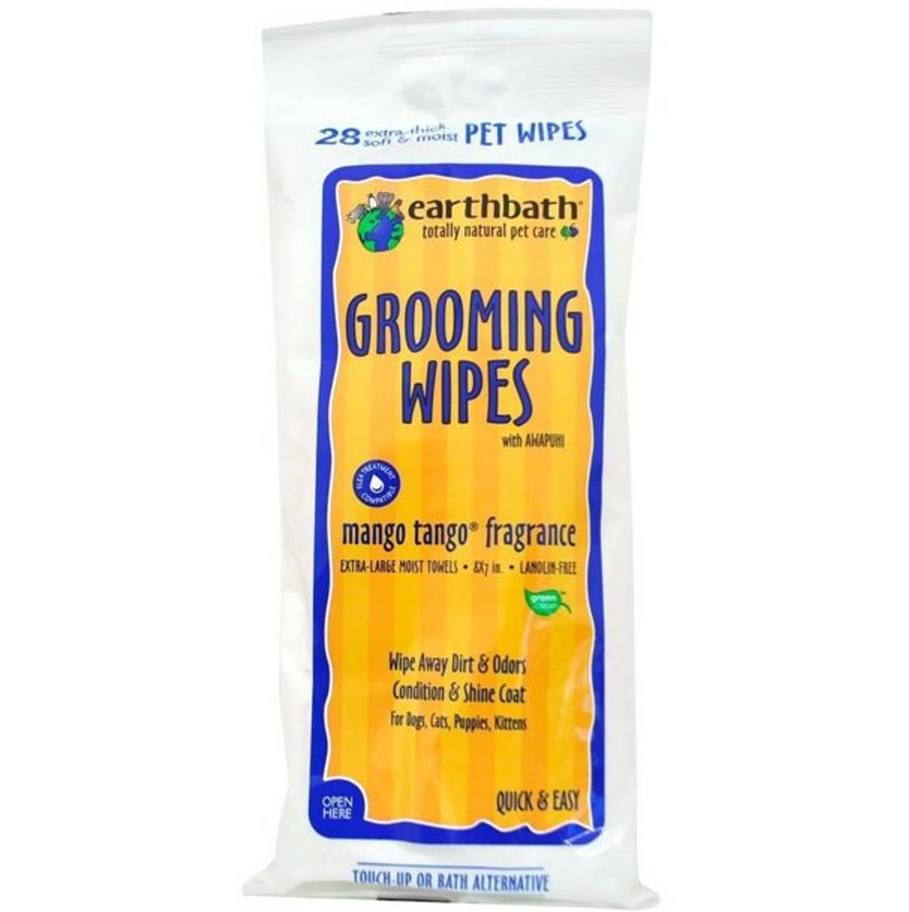 Earthbath Mango Tango Grooming Wipes， 28 Count