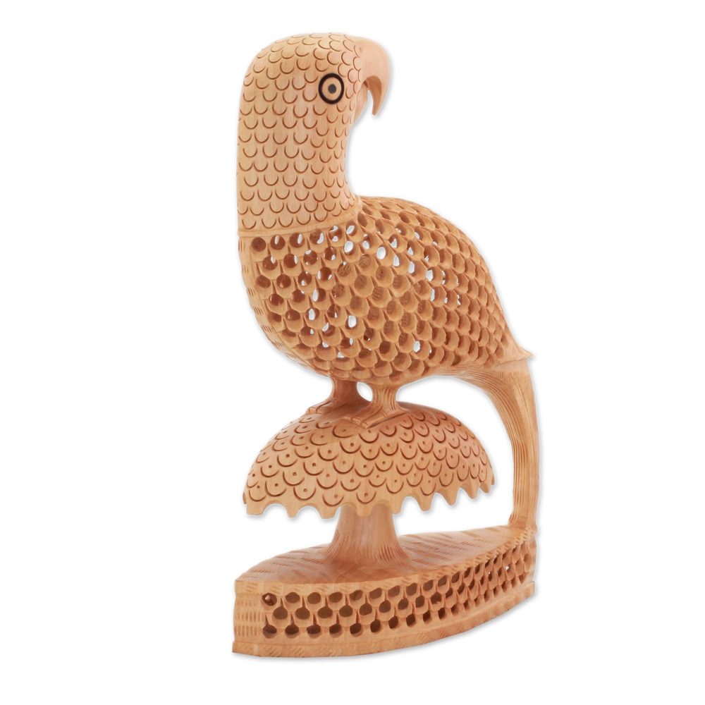 Handcrafted Kadam Wood 'Perky Parrots' Statuette (India)   8.25\