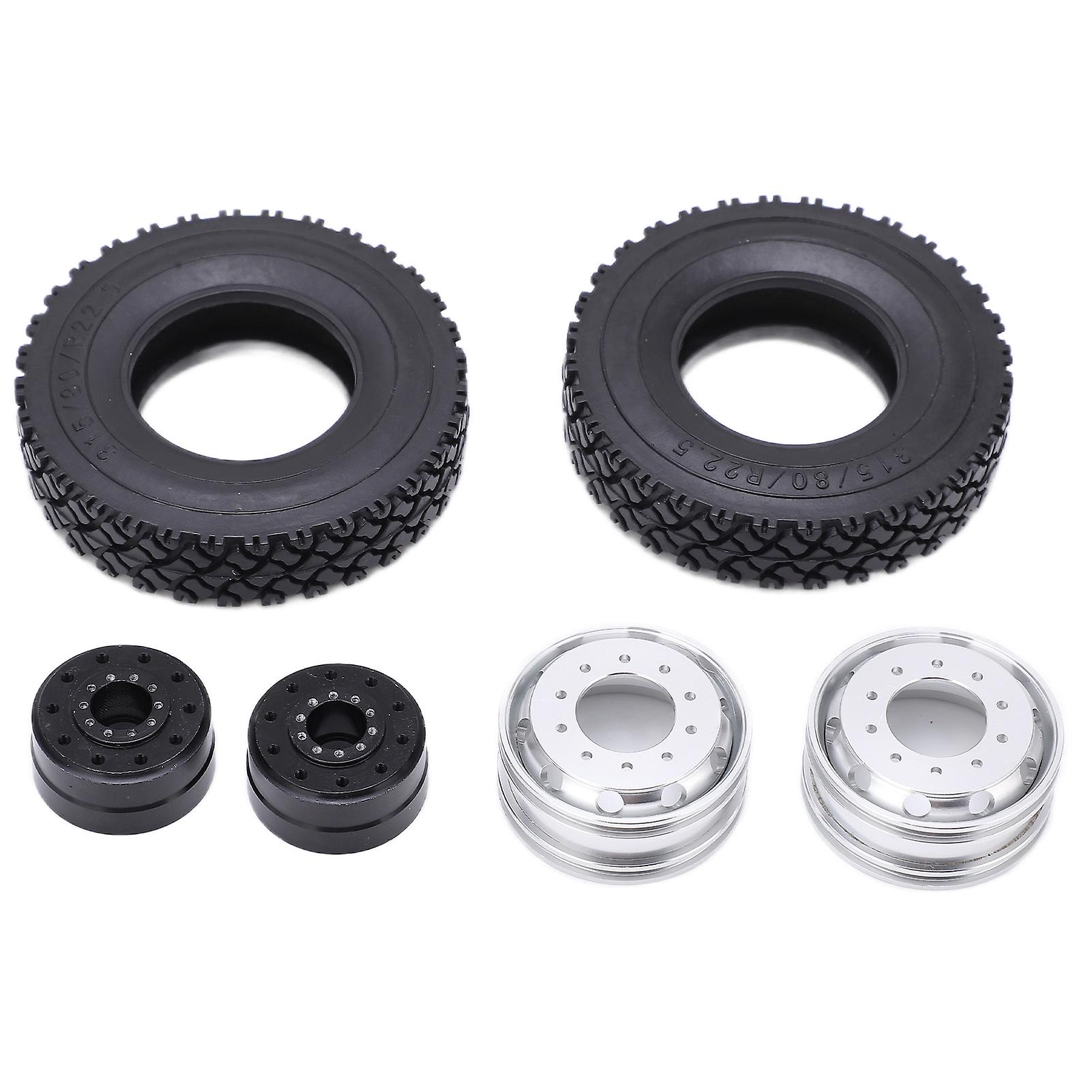 2pcs Metal Alloy Front Hub With Rubber Tires For Tamiya 1/14 Rc Trailer Tractor Truck Carblack