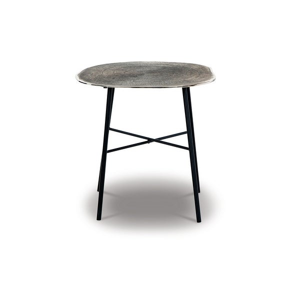 24 Inch Side End Table， Unique Gray Cast Aluminum Surface， Sturdy Iron Legs