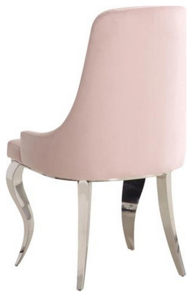 Dining Chair With Fabric Seat And Metal Legs  Set of 2  Pink   Traditional   Dining Chairs   by VirVentures  Houzz