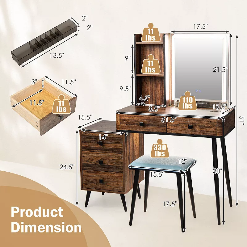 Vanity Makeup Table Set with Lighted Mirror