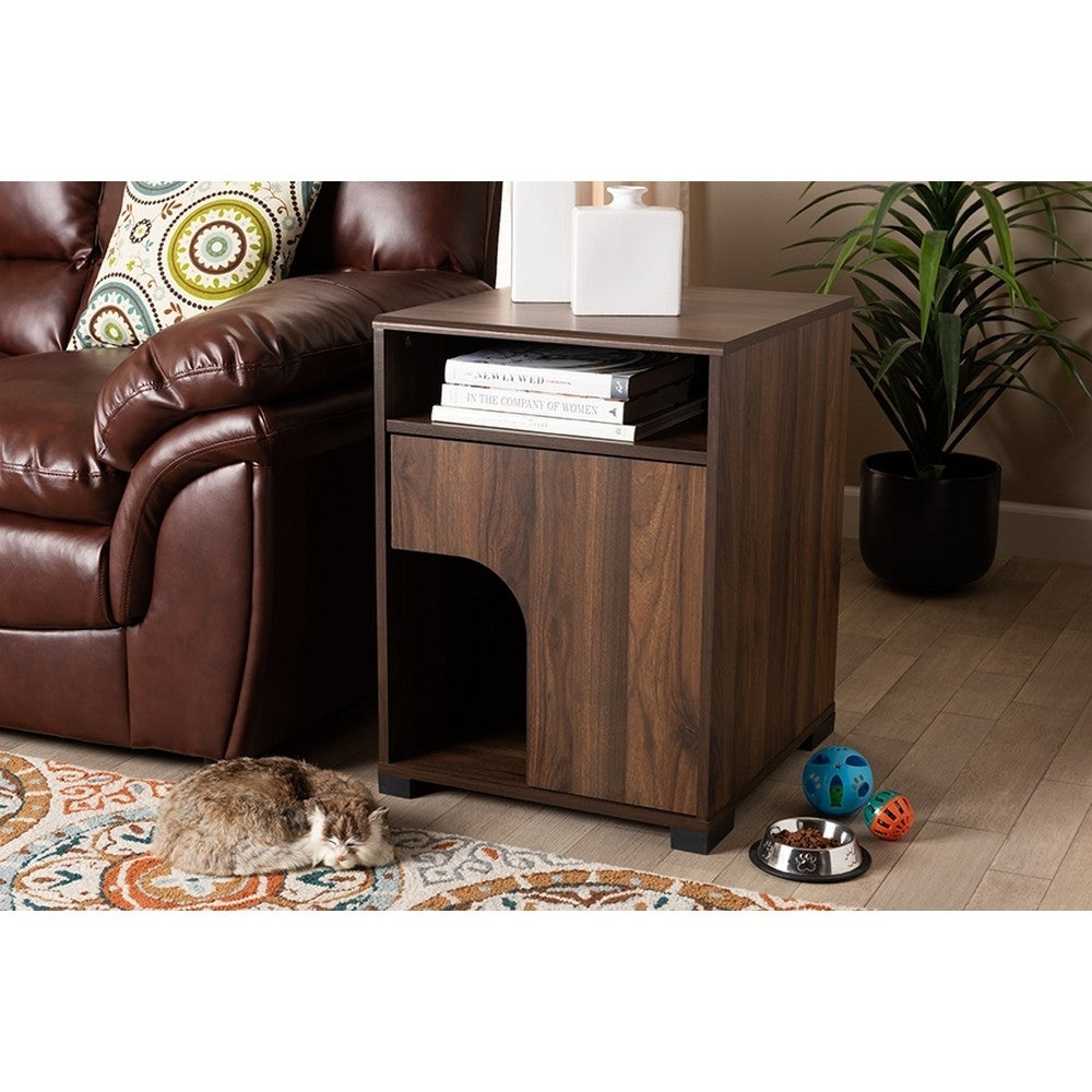 Baxton Studio Nova Modern and Contemporary Walnut Brown Finished 1-Door Cat Litter Box Cover House